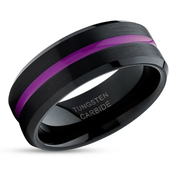Clean Casting Jewelry Rings Black Tungsten Ring Purple Ring Tungsten Wedding Band Unique Brushed Purple Wedding Ring Clean Casting Jewelry Rings Black Tungsten Ring Purple Ring Tungsten Wedding Band Unique Brushed Purple Wedding Ring