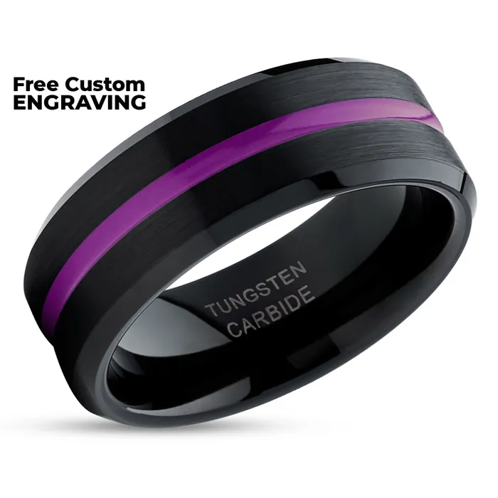 Clean Casting Jewelry Rings Black Tungsten Ring Purple Ring Tungsten Wedding Band Unique Brushed Purple Wedding Ring