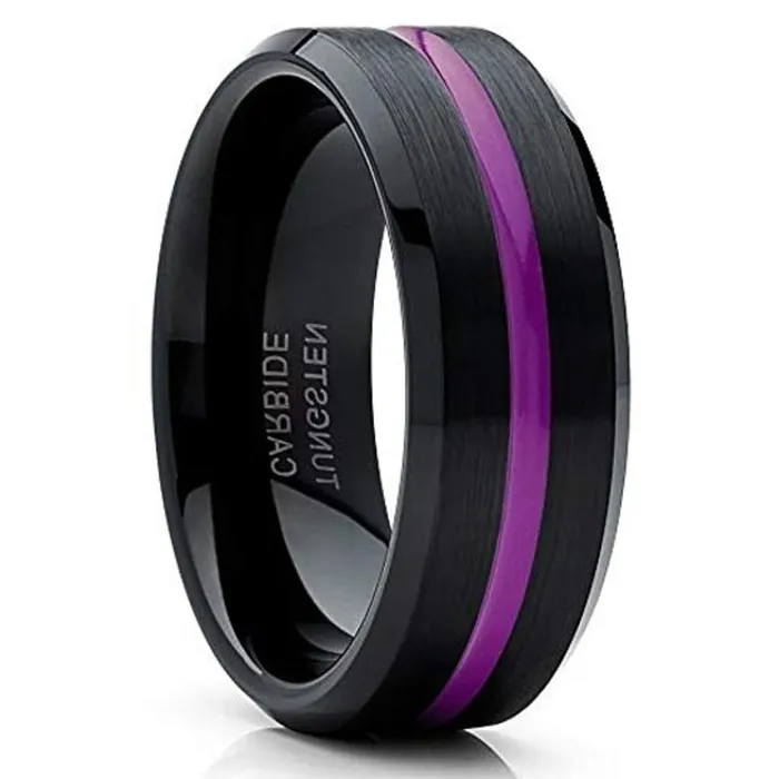 Clean Casting Jewelry Rings Black Tungsten Ring Purple Ring Tungsten Wedding Band Unique Brushed Purple Wedding Ring