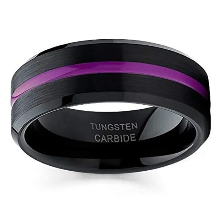 Clean Casting Jewelry Rings Black Tungsten Ring Purple Ring Tungsten Wedding Band Unique Brushed Purple Wedding Ring