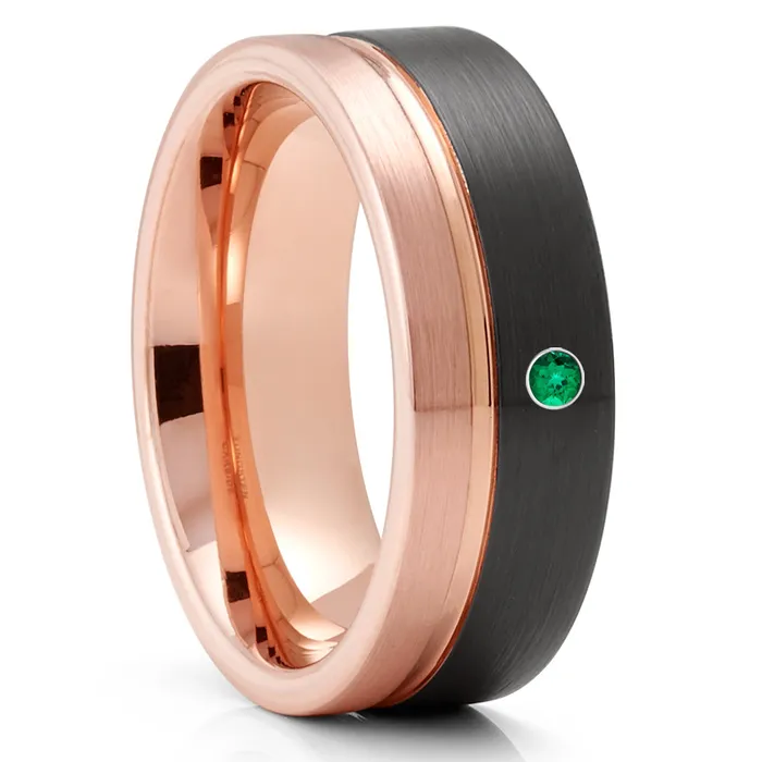 Clean Casting Jewelry Rings Black Wedding Ring Tungsten Wedding Ring Rose Gold Tungsten Ring Emerald Ring