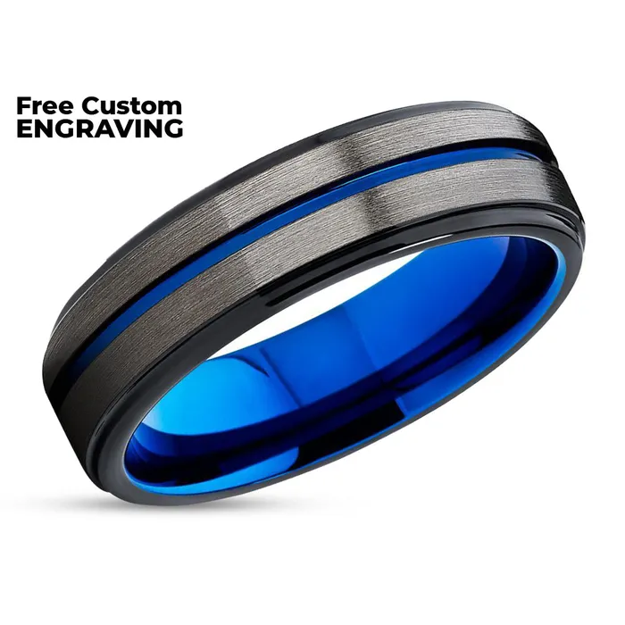 Clean Casting Jewelry Rings Blue Tungsten Ring Gunmetal Wedding Ring Black Tungsten Ring Anniversary Ring