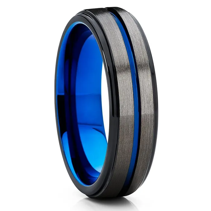 Clean Casting Jewelry Rings Blue Tungsten Ring Gunmetal Wedding Ring Black Tungsten Ring Anniversary Ring