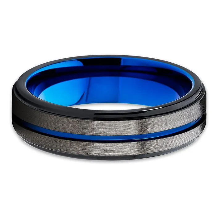 Clean Casting Jewelry Rings Blue Tungsten Ring Gunmetal Wedding Ring Black Tungsten Ring Anniversary Ring