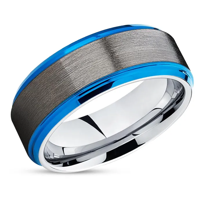Clean Casting Jewelry Rings Blue Wedding Band Gunmetal Wedding Ring Silver Tungsten Ring Men Women Clean Casting Jewelry Rings Blue Wedding Band Gunmetal Wedding Ring Silver Tungsten Ring Men Women