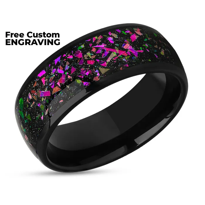 Clean Casting Jewelry Rings Purple Wedding Ring Black Wedding Ring Tungsten Wedding Band 8mm Ring Abalone Ring