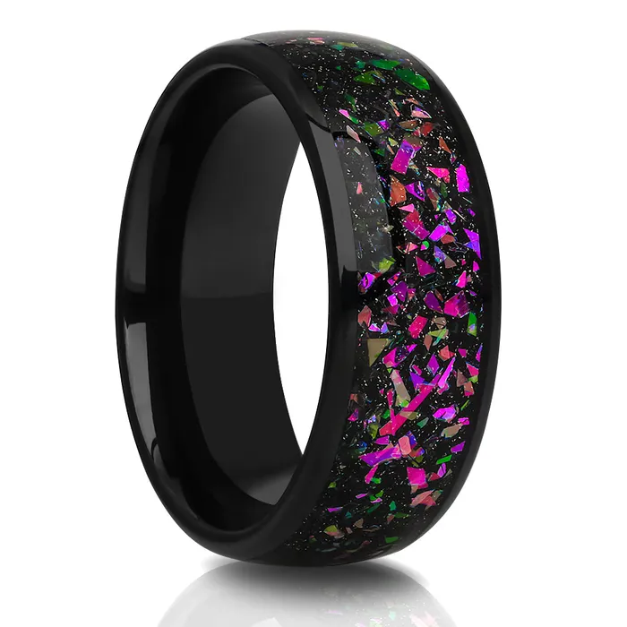 Clean Casting Jewelry Rings Purple Wedding Ring Black Wedding Ring Tungsten Wedding Band 8mm Ring Abalone Ring