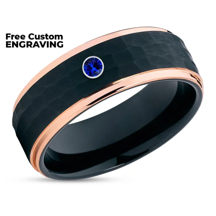 Clean Casting Jewelry Rings Rose Gold Tungsten Ring Black Tungsten Blue Sapphire Ring Black Wedding Band