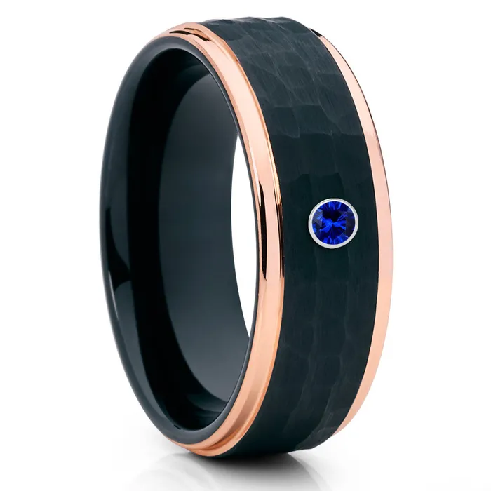 Clean Casting Jewelry Rings Rose Gold Tungsten Ring Black Tungsten Blue Sapphire Ring Black Wedding Band