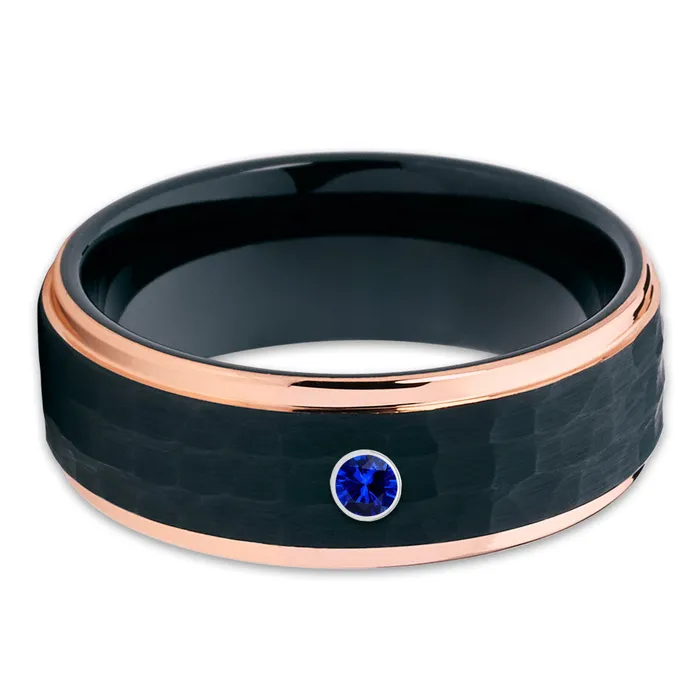 Clean Casting Jewelry Rings Rose Gold Tungsten Ring Black Tungsten Blue Sapphire Ring Black Wedding Band