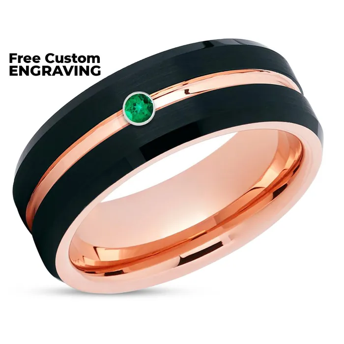 Clean Casting Jewelry Rings Rose Gold Tungsten Ring Emerald Tungsten Ring Black Tungsten Band Black Band