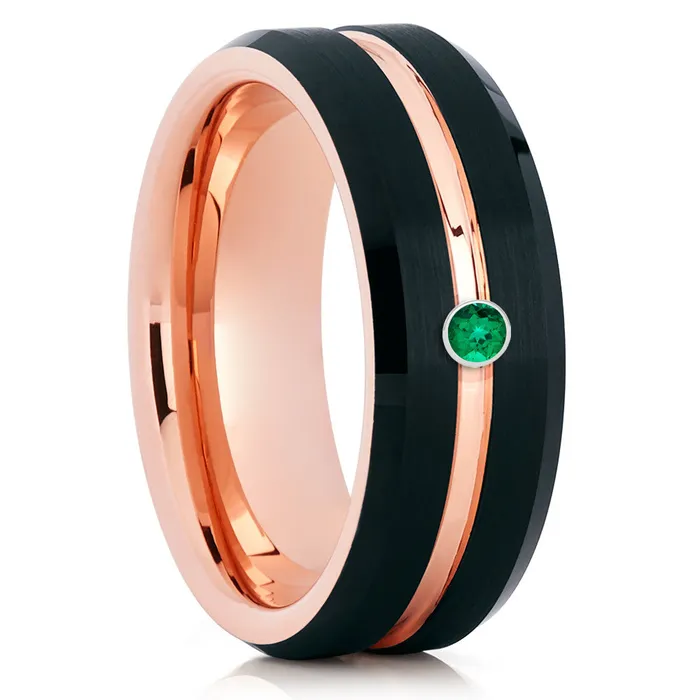 Clean Casting Jewelry Rings Rose Gold Tungsten Ring Emerald Tungsten Ring Black Tungsten Band Black Band