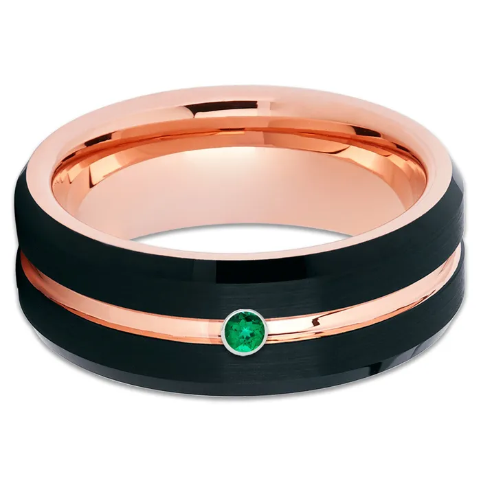 Clean Casting Jewelry Rings Rose Gold Tungsten Ring Emerald Tungsten Ring Black Tungsten Band Black Band