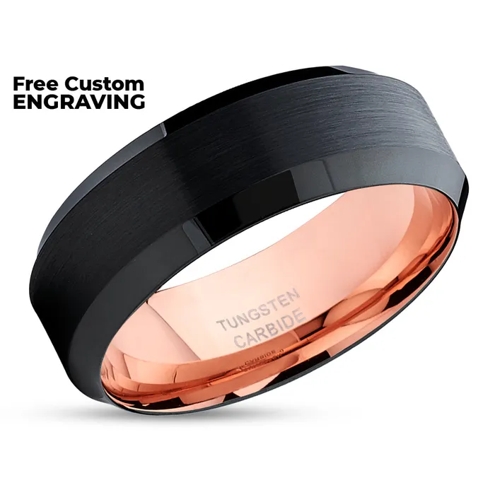 Clean Casting Jewelry Rings Rose Gold Tungsten Wedding Band Black Ring Tungsten Wedding Band Black Ring
