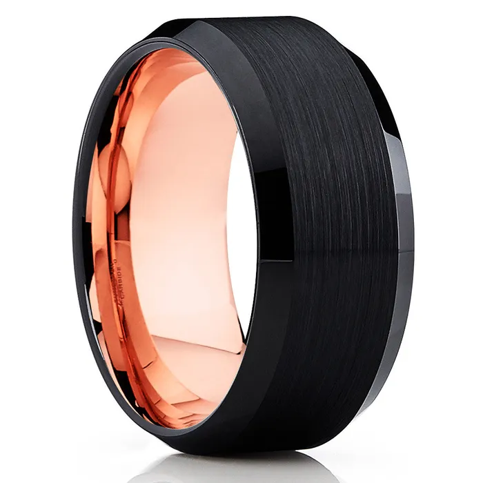 Clean Casting Jewelry Rings Rose Gold Tungsten Wedding Band Black Ring Tungsten Wedding Band Black Ring