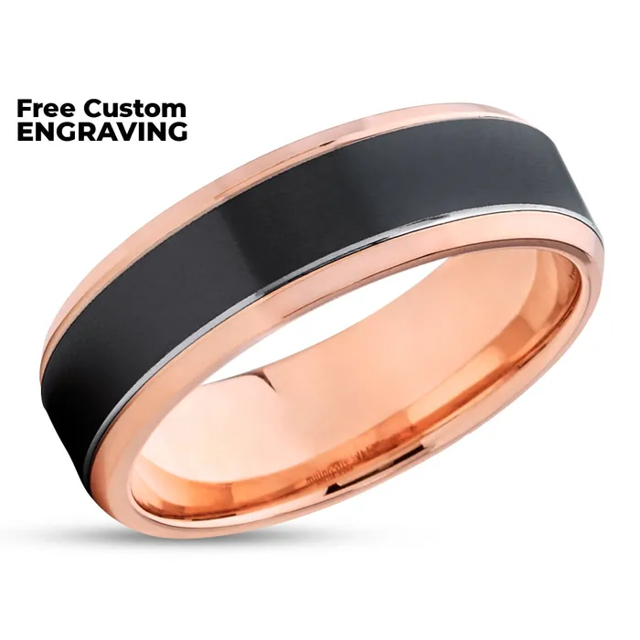 Clean Casting Jewelry Rings Rose Gold Wedding Ring Zirconium Wedding Band 14k Rose Gold Black Wedding Ring