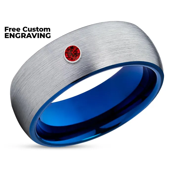Clean Casting Jewelry Rings Ruby Tungsten Ring Blue Wedding Band Gray Tungsten Ring Blue Tungsten Ring