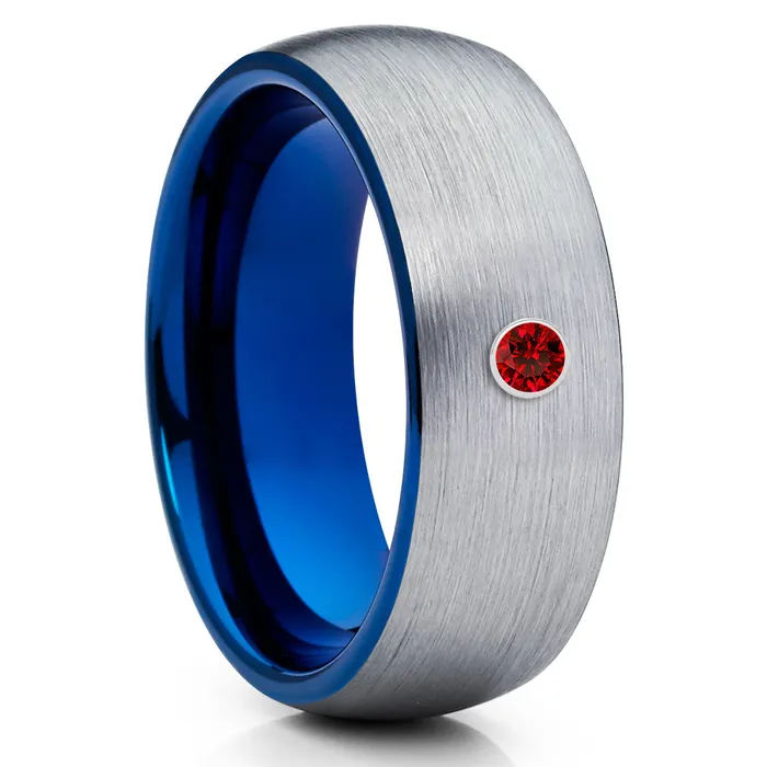Clean Casting Jewelry Rings Ruby Tungsten Ring Blue Wedding Band Gray Tungsten Ring Blue Tungsten Ring