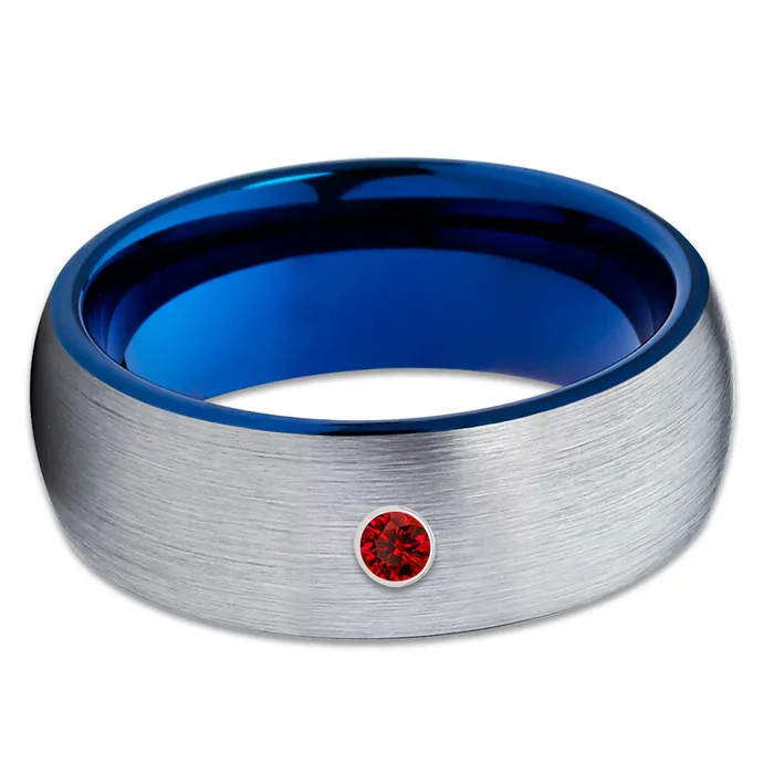 Clean Casting Jewelry Rings Ruby Tungsten Ring Blue Wedding Band Gray Tungsten Ring Blue Tungsten Ring