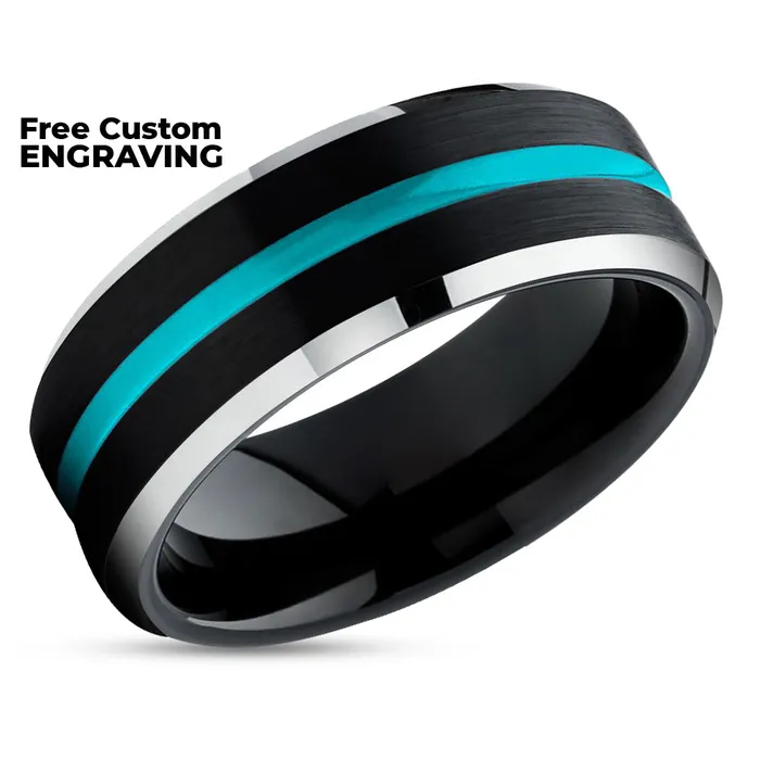 Clean Casting Jewelry Turquoise Wedding Ring Black Tungsten Wedding Ring Wedding Ring Turquoise Band Rings