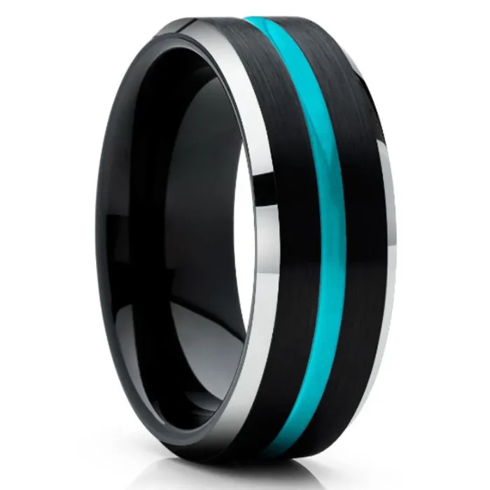 Clean Casting Jewelry Turquoise Wedding Ring Black Tungsten Wedding Ring Wedding Ring Turquoise Band Rings