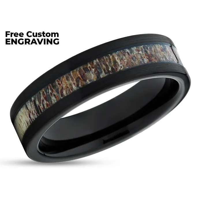 Deer Antler Wedding Ring Black Wedding Ring Tungsten Wedding Ring Antler Band Clean Casting Jewelry Rings