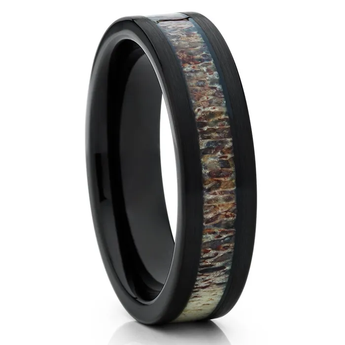 Deer Antler Wedding Ring Black Wedding Ring Tungsten Wedding Ring Antler Band Clean Casting Jewelry Rings