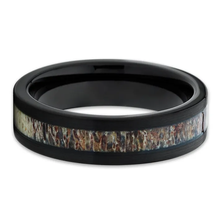 Deer Antler Wedding Ring Black Wedding Ring Tungsten Wedding Ring Antler Band Clean Casting Jewelry Rings
