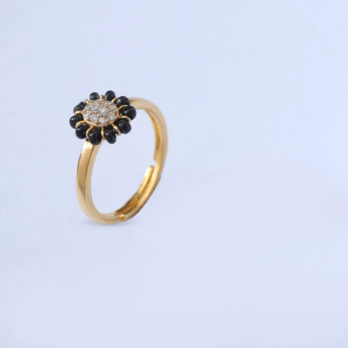 Delicate Floral CZ Silver Black Bead Ring SILVER Rings