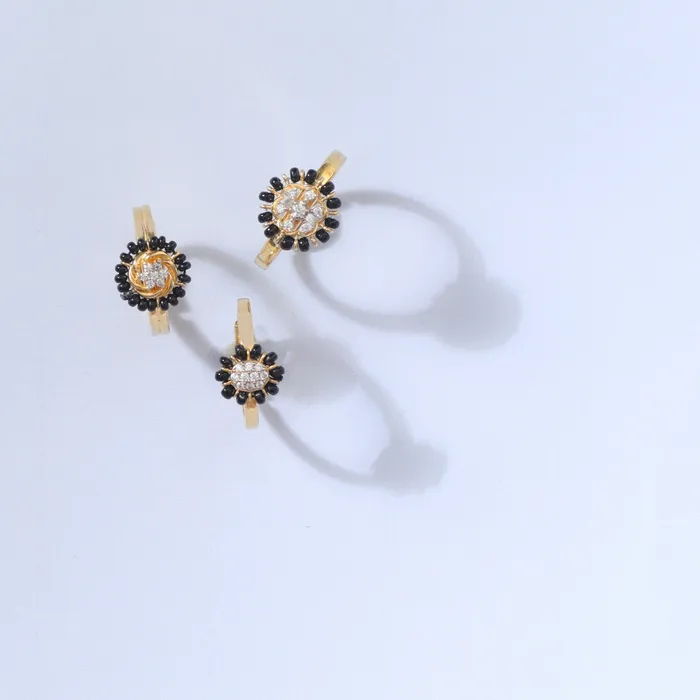 Delicate Floral CZ Silver Black Bead Ring SILVER Rings