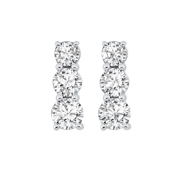 Earrings 3 Stone Diamond Earrings 1 CTW Gems One