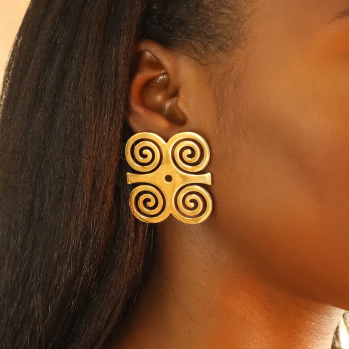 Earrings Adinkra 18ct gold plated stainless steel tarnish resistant earrings Omolola Jewellery
