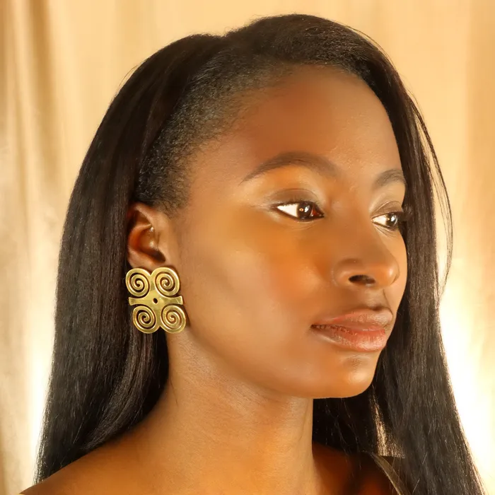 Earrings Adinkra 18ct gold plated stainless steel tarnish resistant earrings Omolola Jewellery