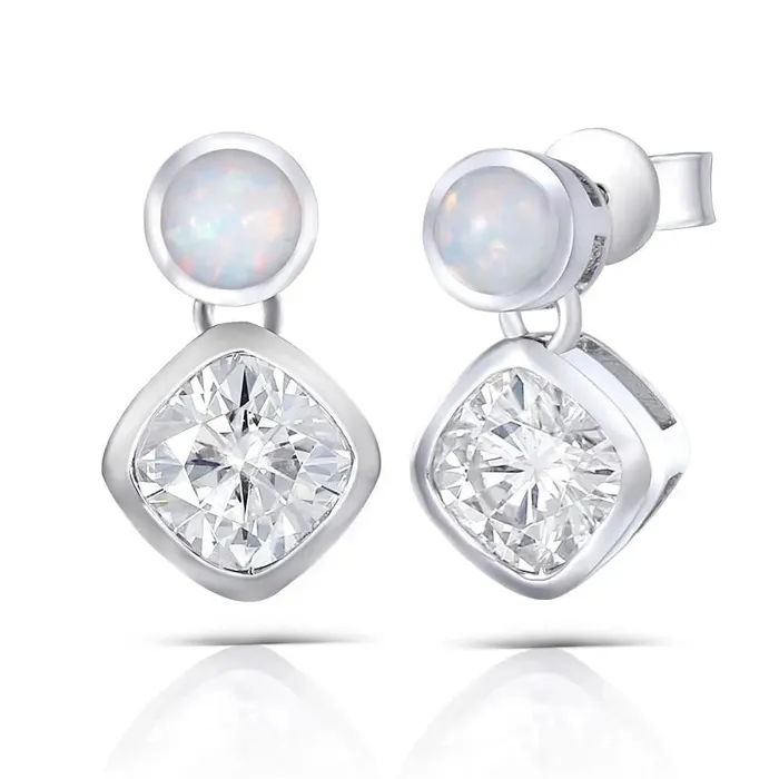 Earrings Luxus Moissanite Rings Jewelry Platinum Plated Silver Moissanite With White Opal Earrings 2ctw Earrings Luxus Moissanite Rings Jewelry Platinum Plated Silver Moissanite With White Opal Earrings 2ctw
