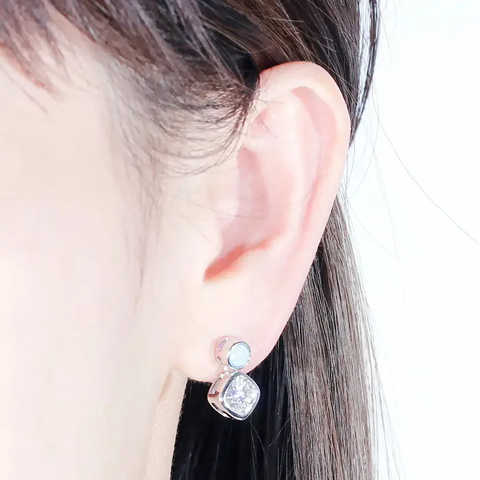 Earrings Luxus Moissanite Rings Jewelry Platinum Plated Silver Moissanite With White Opal Earrings 2ctw