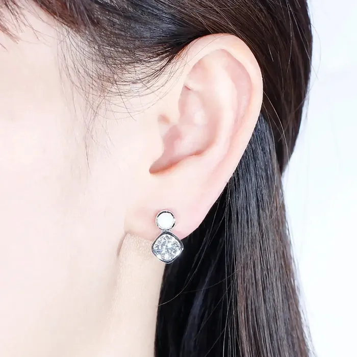Earrings Luxus Moissanite Rings Jewelry Platinum Plated Silver Moissanite With White Opal Earrings 2ctw