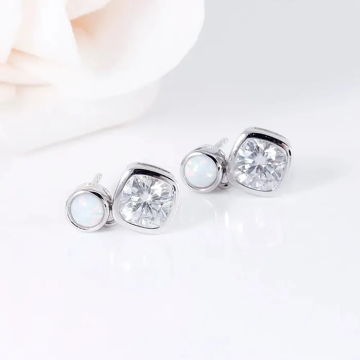 Earrings Luxus Moissanite Rings Jewelry Platinum Plated Silver Moissanite With White Opal Earrings 2ctw