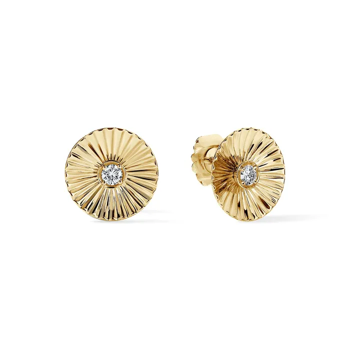 Earrings SG Fine Gold and Diamond Fluted Round Large Stud Earrings