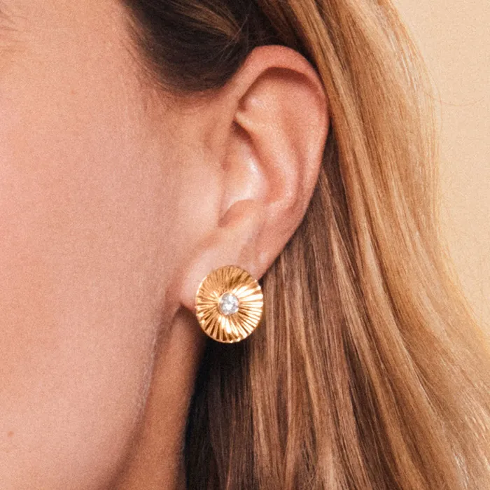 Earrings SG Fine Gold and Diamond Fluted Round Large Stud Earrings