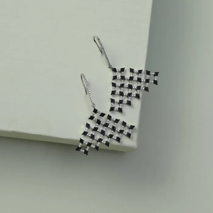 Earrings SILVER Monochrome Play CZ Silver Triangular Drop Earrings