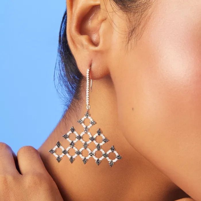 Earrings SILVER Monochrome Play CZ Silver Triangular Drop Earrings