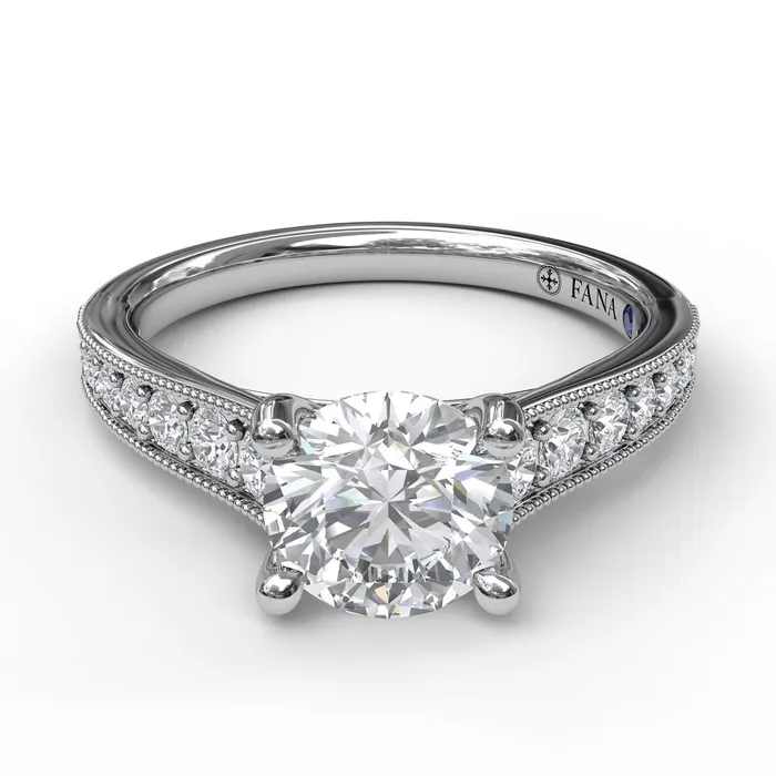 FANA Classic Diamond Engagement Ring Setting with Detailed Milgrain Band International Diamond Center Rings