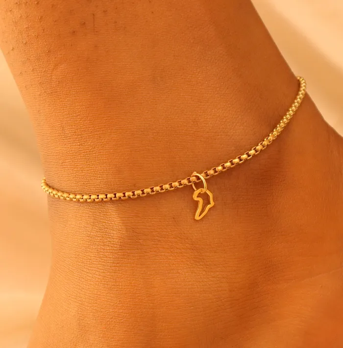 Fanta Africa Outline 18ct gold plated on stainless steel Anklet Omolola Jewellery Bracelets
