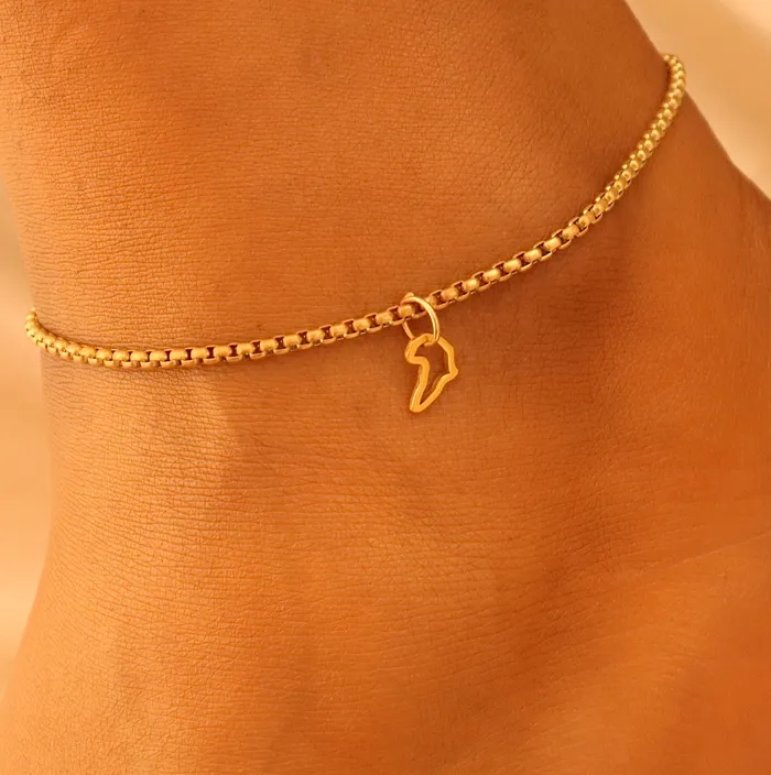 Fanta Africa Outline 18ct gold plated on stainless steel Anklet Omolola Jewellery Bracelets