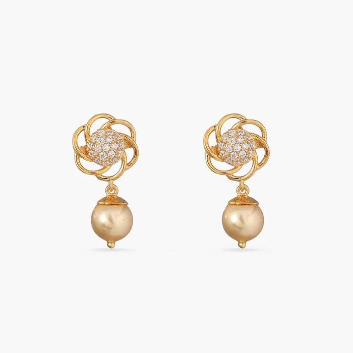 Floral CZ Pearl Drop Silver Earrings SILVER Earrings