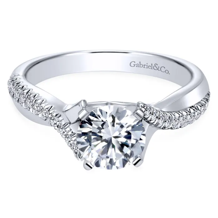 Gabriel Bridal Collection White Gold Diamond Diamond Accent Criss Cross Engagement Ring with Cathedral Setting 019 ctw International Diamond Center Rings