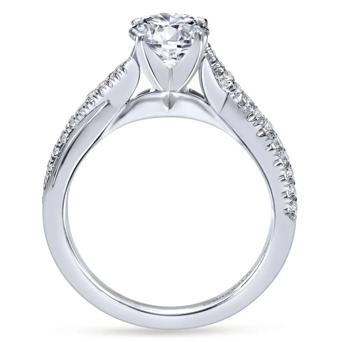 Gabriel Bridal Collection White Gold Diamond Diamond Accent Criss Cross Engagement Ring with Cathedral Setting 019 ctw International Diamond Center Rings Gabriel Bridal Collection White Gold Diamond Diamond Accent Criss Cross Engagement Ring with Cathedral Setting 019 ctw International Diamond Center Rings