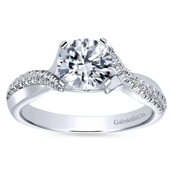 Gabriel Bridal Collection White Gold Diamond Diamond Accent Criss Cross Engagement Ring with Cathedral Setting 019 ctw International Diamond Center Rings Gabriel Bridal Collection White Gold Diamond Diamond Accent Criss Cross Engagement Ring with Cathedral Setting 019 ctw International Diamond Center Rings