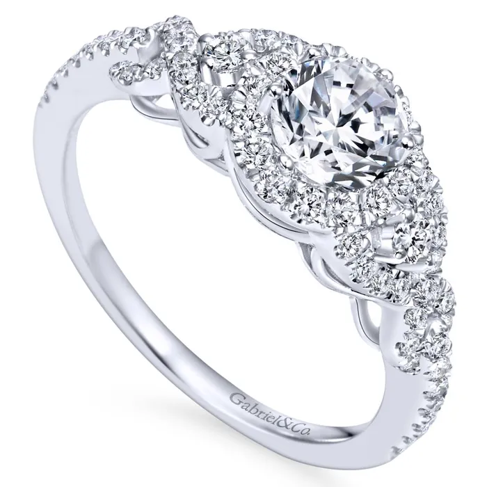 Gabriel Bridal Collection White Gold Diamond Halo Slight Twisted Shank Engagement Ring 044 ctw International Diamond Center Rings Gabriel Bridal Collection White Gold Diamond Halo Slight Twisted Shank Engagement Ring 044 ctw International Diamond Center Rings