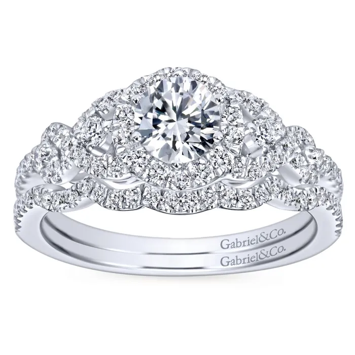 Gabriel Bridal Collection White Gold Diamond Halo Slight Twisted Shank Engagement Ring 044 ctw International Diamond Center Rings Gabriel Bridal Collection White Gold Diamond Halo Slight Twisted Shank Engagement Ring 044 ctw International Diamond Center Rings